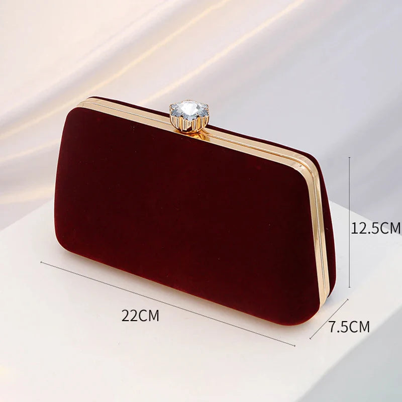 Luxury  Women Evening Bag Velvet Elegant Wedding Party Dress Banquet Clutch Bag Fashionable Metal Long Chain and Handle Purse