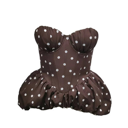 Strapless Floral Corset Top Summer Lace Up Backless Slim Office Lady Ins Tank Top Female French Hotsweet Holiday Camis