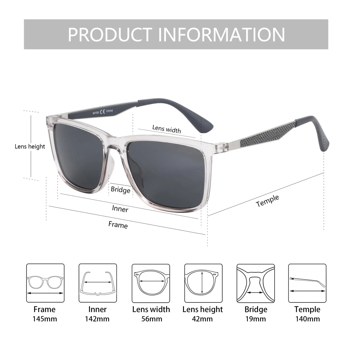 UV400 Protection Sunglasses for Men Rectangle Ultralight Carbon Fiber Frame Classic Polarized Sun Glasses