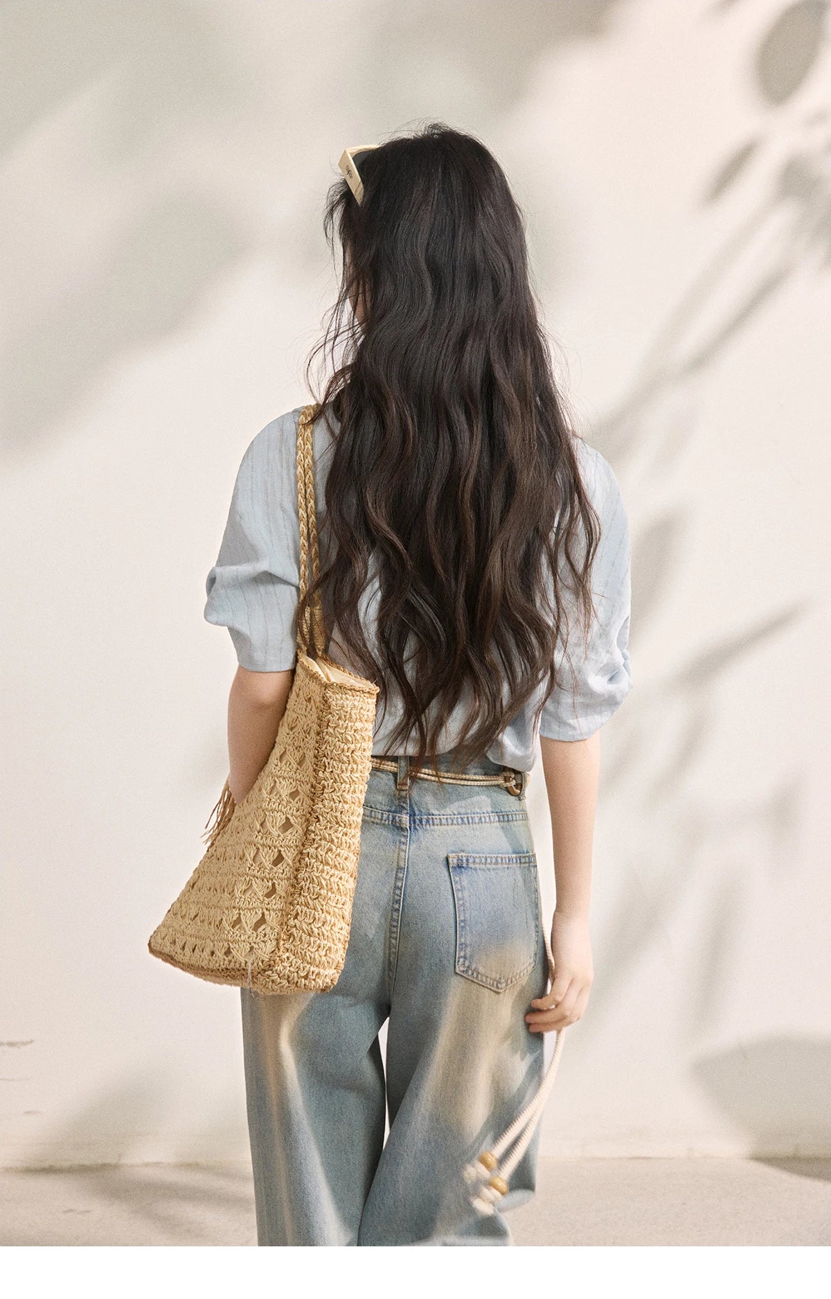 Women French Vertical Stripe Blouse Summer Seven Quarter Sleeve Loose Blouse Minimalist Solid Top Office Lady MXF16X2562