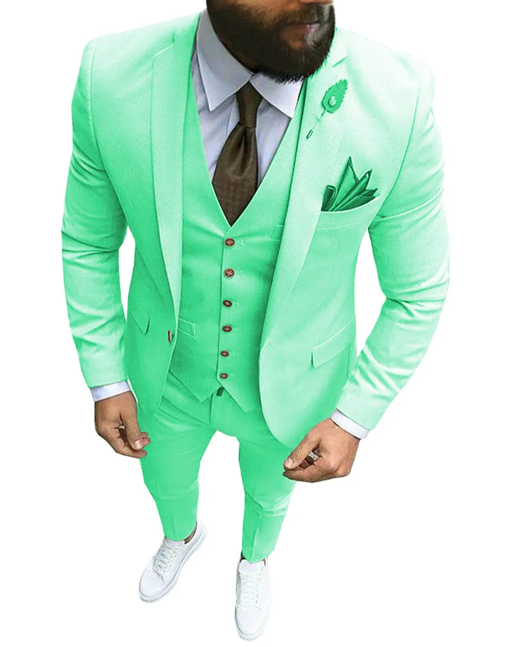 Khaki Men's Suits  Formal Business Notch Lapel Slim Fit Tuxedo Best Man Blazer For Wedding(Blazer+Vest+Pants)