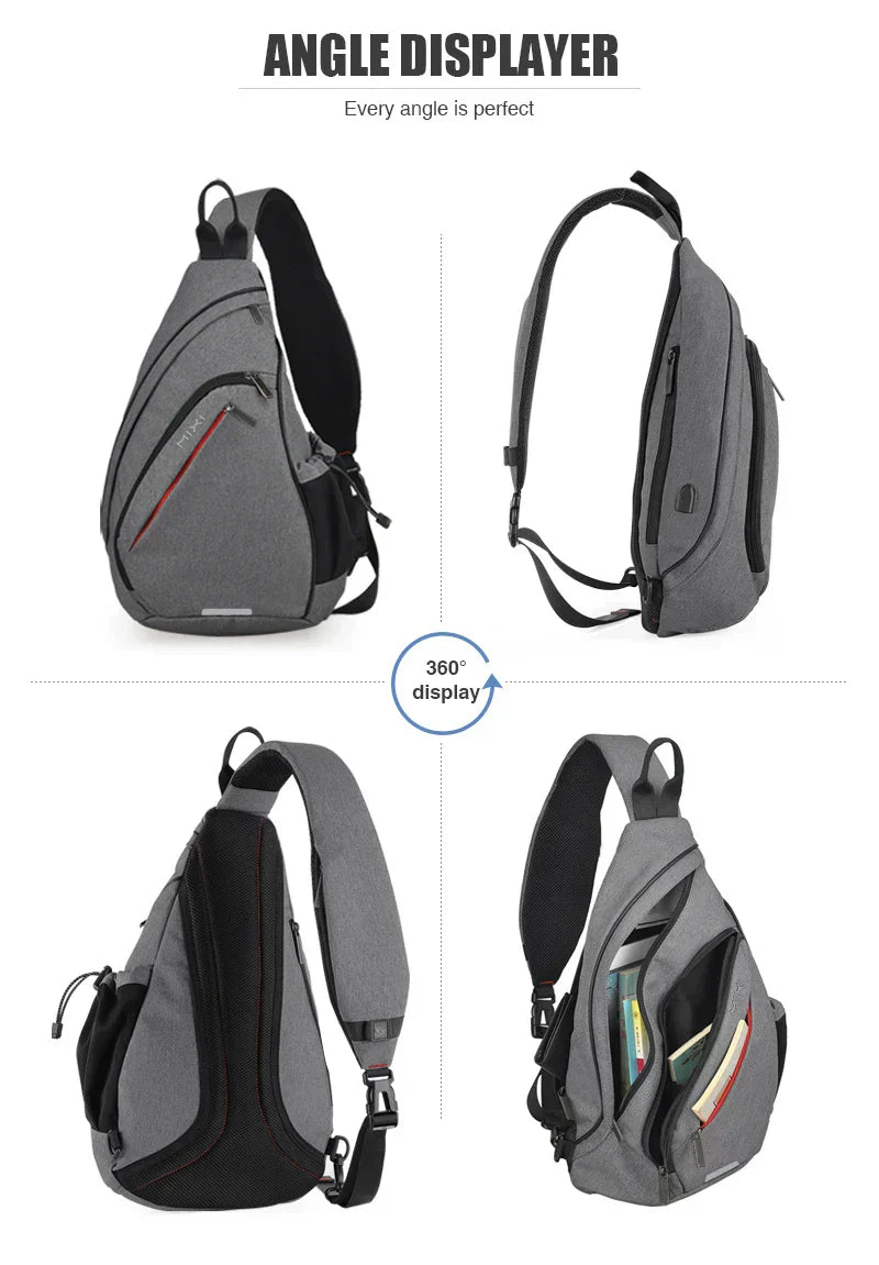 Men One Shoulder Backpack Women Sling Bag Crossbody USB Boys Cycling Sports Travel Versatile Fashion Student School