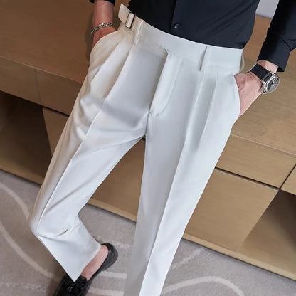 Spring Autumn High Quality Suit Pants Men Solid Color High Waist Youthful Vitality Smart Casual Trousers Mens Slim Suit Pant