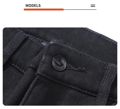 Winter Men's Fleece Warm Jeans Classic Black Plush Loose Straight Business Casual Pants Thermal Male Clothing 40 42 44