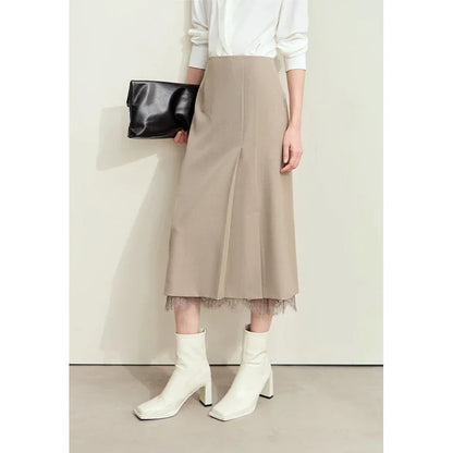 Minimalism Skirts for Woman 2025 Spring New Elegant Patchwork Lace Women's Clothing Retro Lady A-Line Pleated Skirt12443013