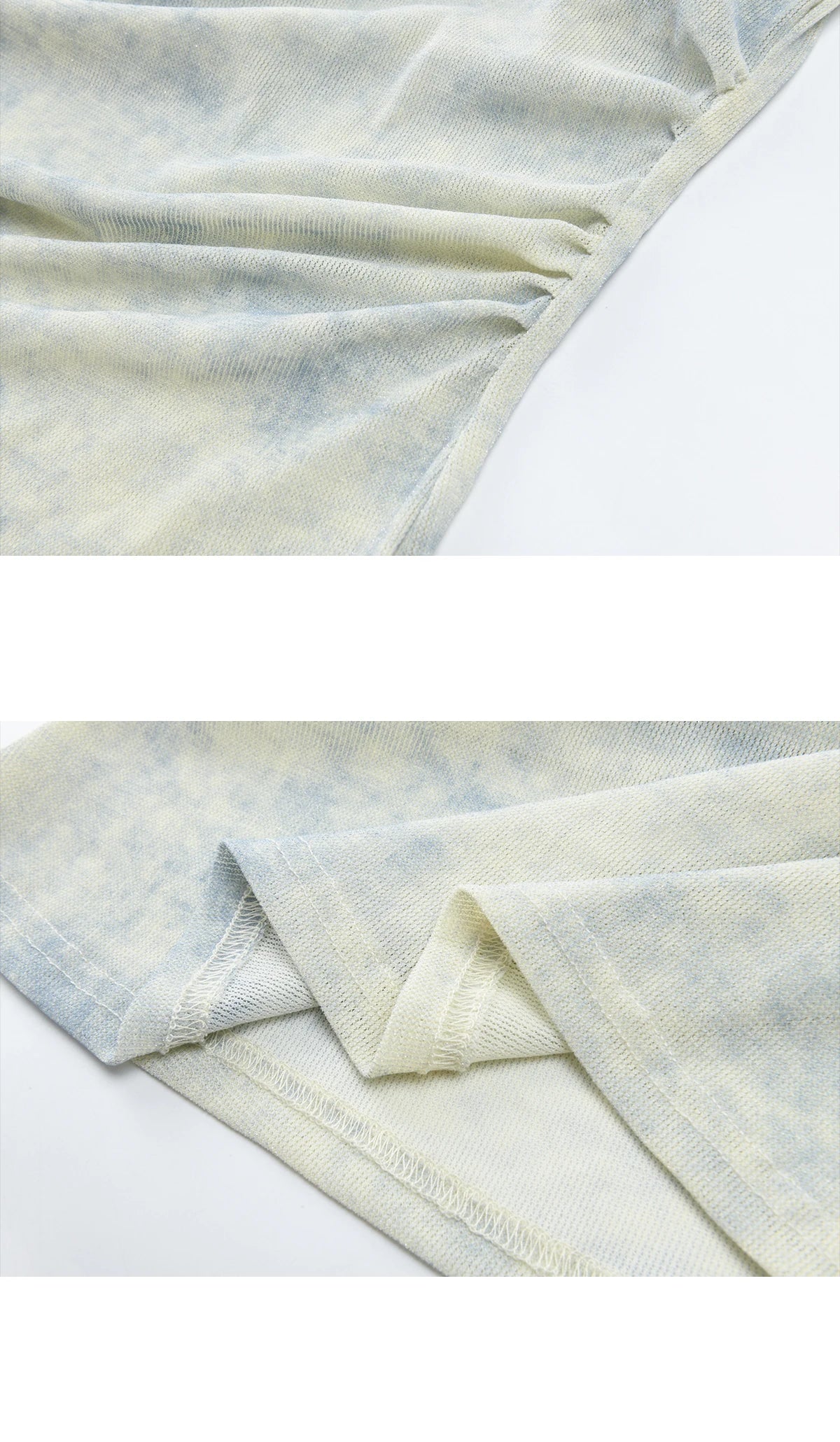 Blue Tie Dye T-Shirt For Women 2026 Summer New Swing Collar Lace Pleated Slimming Breathable French Style Top MXF22T1617