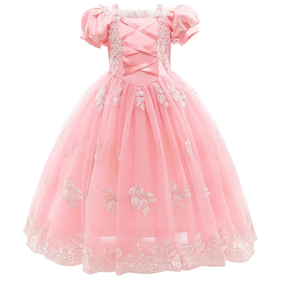 Girl Pink Aurora Cosplay Princess Dress Up Kids Christmas Halloween Tulle Fancy Rapunzel Costume for Children Girls Birthday