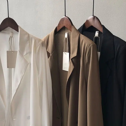 All-match Turn-down Collar Solid Color Pockets Button Chiffon Cardigan Shirt Coats Formal Women's Clothing Spring Summer Tops