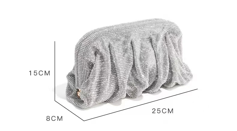 Shiny Silver Rhinestone Clutch Bags Women 2023 Luxury Designer Trending Boutique Folds Crystal Purses and Handbags Wedding Party