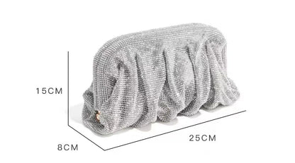 Shiny Silver Rhinestone Clutch Bags Women 2023 Luxury Designer Trending Boutique Folds Crystal Purses and Handbags Wedding Party