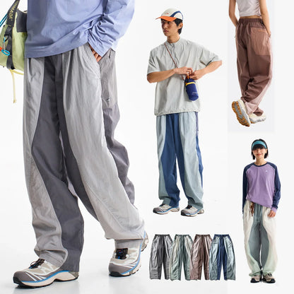 Men Outdoor Lightweight Quick Dry Ultra Loose Casual Splice Wide Leg Techwear Track Cargo Pants Women Streetwear Baggy Trousers