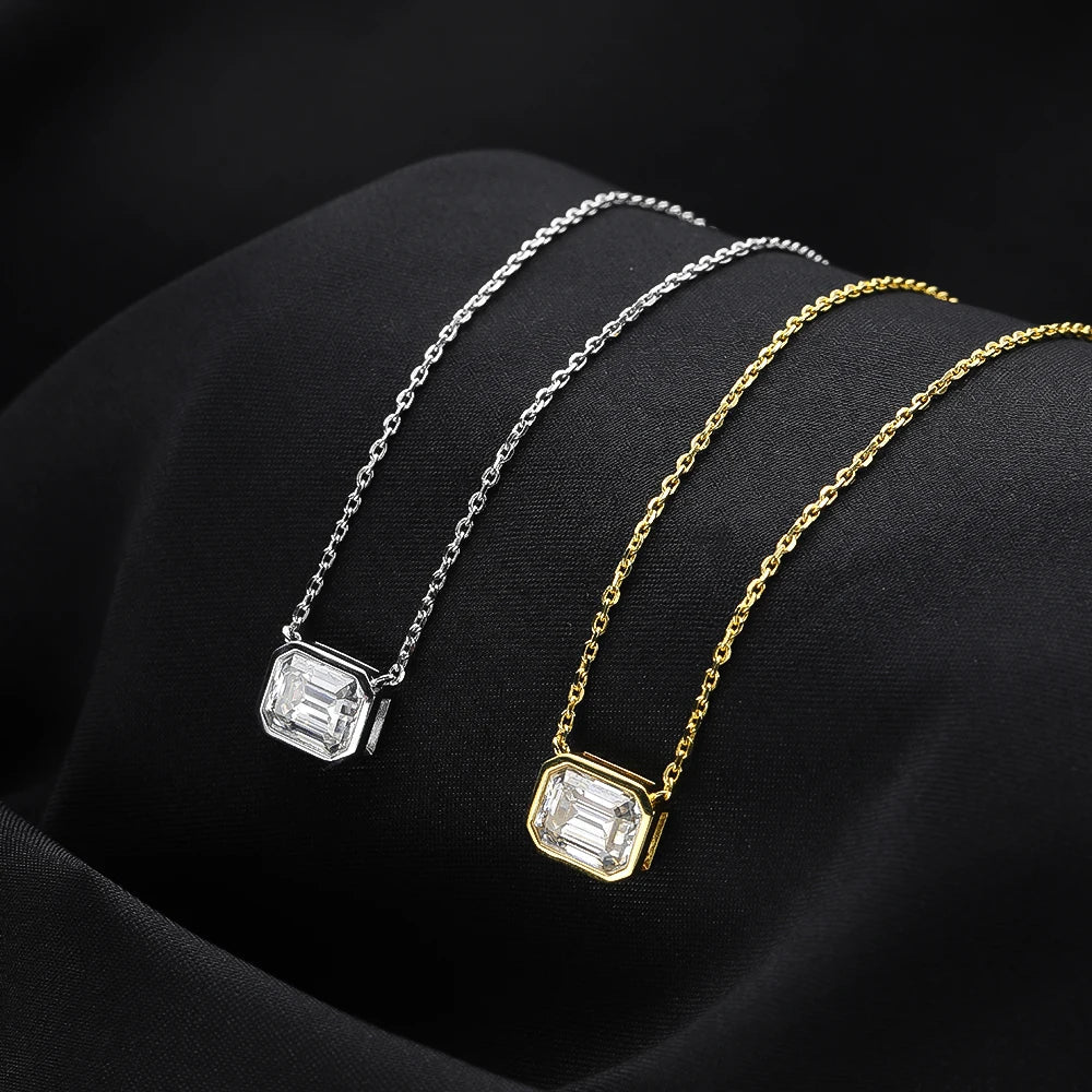 6*8mm 2ct Emerald Cut Moissanite Pendant Diamond with GRA 100% s925 Sterling Silver Plated 18k Gold Necklaces for Women