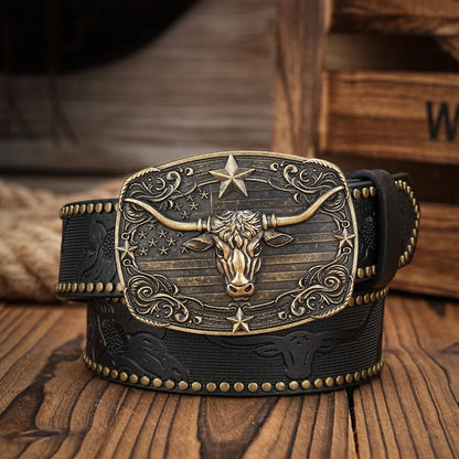 A Casual, Individual and Retro Belt, Western-Style Clothing Accessory, Metal Buckle, PU Belt, Suitable for Both Men and Women