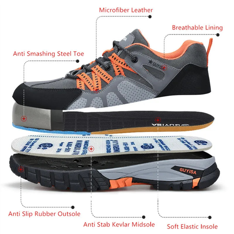 safety sneakers work man safety shoes Work shoes with steel toe anti puncture work  anti-slip boots indestructible shoes for men