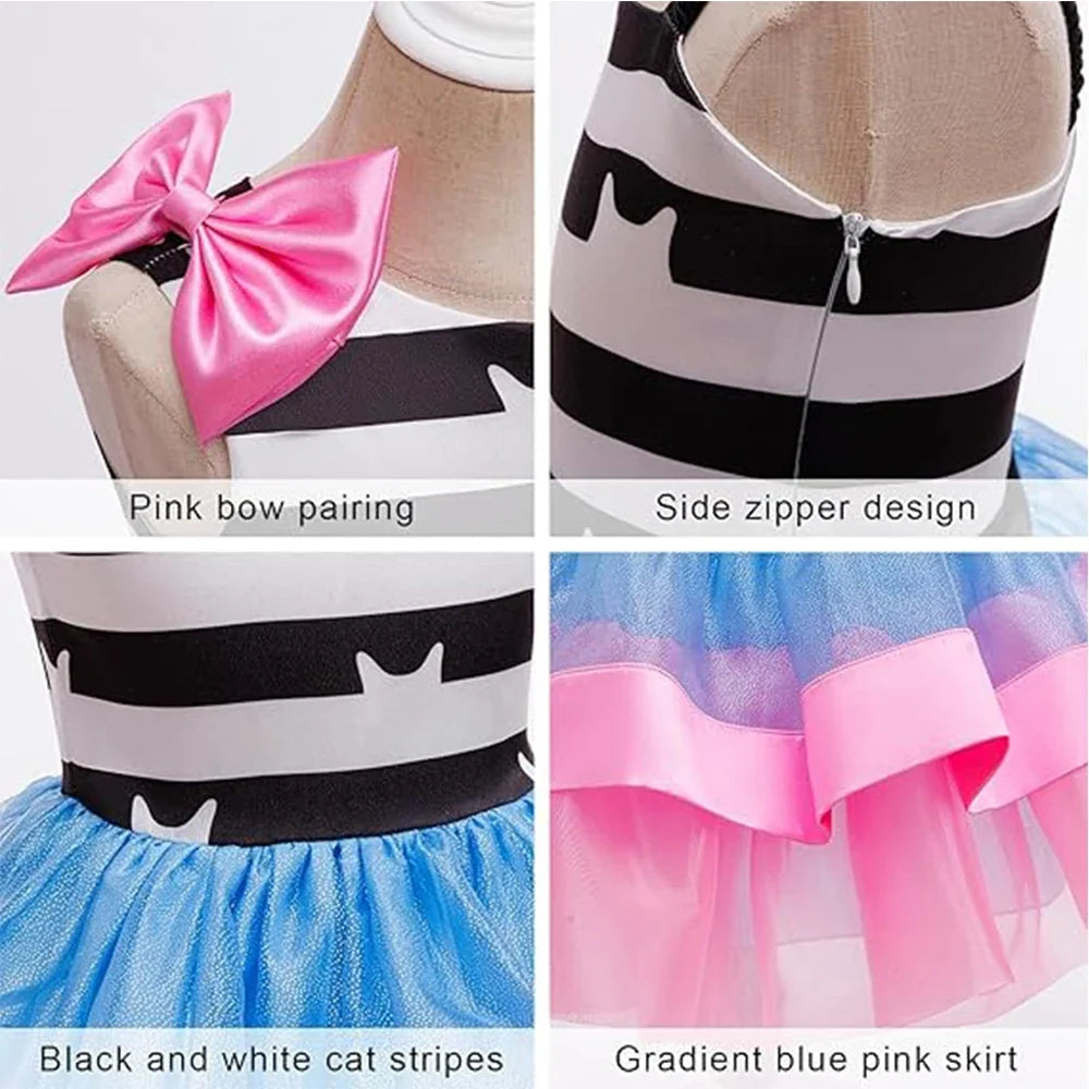 2026 Summer New Kids Girls Puffy Princess Dress Cat Striped Tutu Dress Children Birthday Party Cosplay Costume