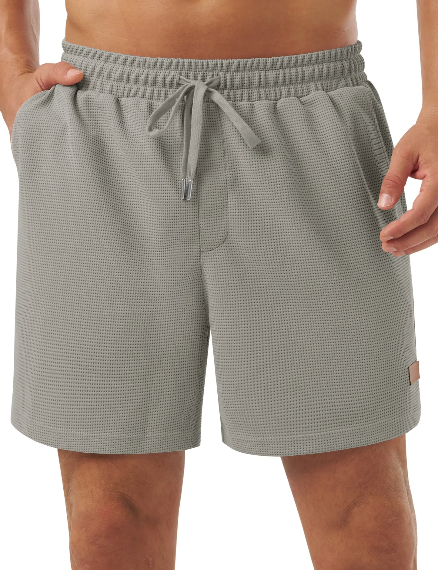 Men's Casual Waflle Shorts Knit 5'' Elastic Waist Drawstring Summer Beach Shorts Lightweight Breathable Streetwear 2026