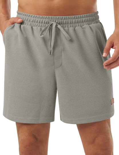Men's Casual Waflle Shorts Knit 5'' Elastic Waist Drawstring Summer Beach Shorts Lightweight Breathable Streetwear 2026