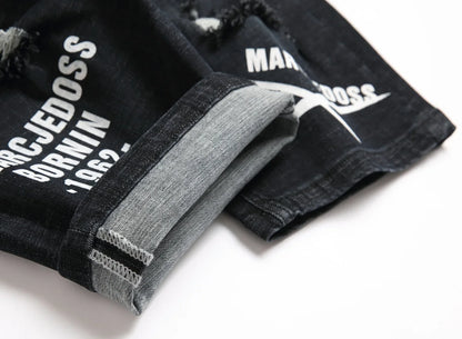 Men Summer White Ripped Denim Shorts Male Holes Short Jeans New Fashion Streetwear Stretch Jeans Shorts Pants Srtaight Fit Jeans