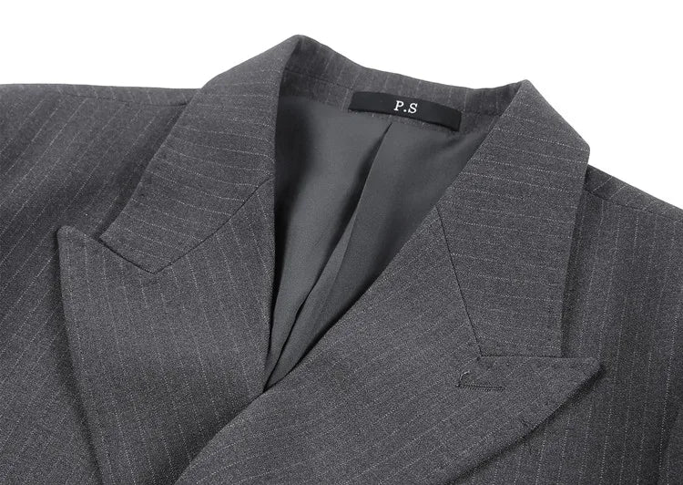 Classic Luxury Striped Men Suit Jacket Fashion Double Breasted Business Office Wedding Tuxedos Male High Quality Slim Fit Blazer