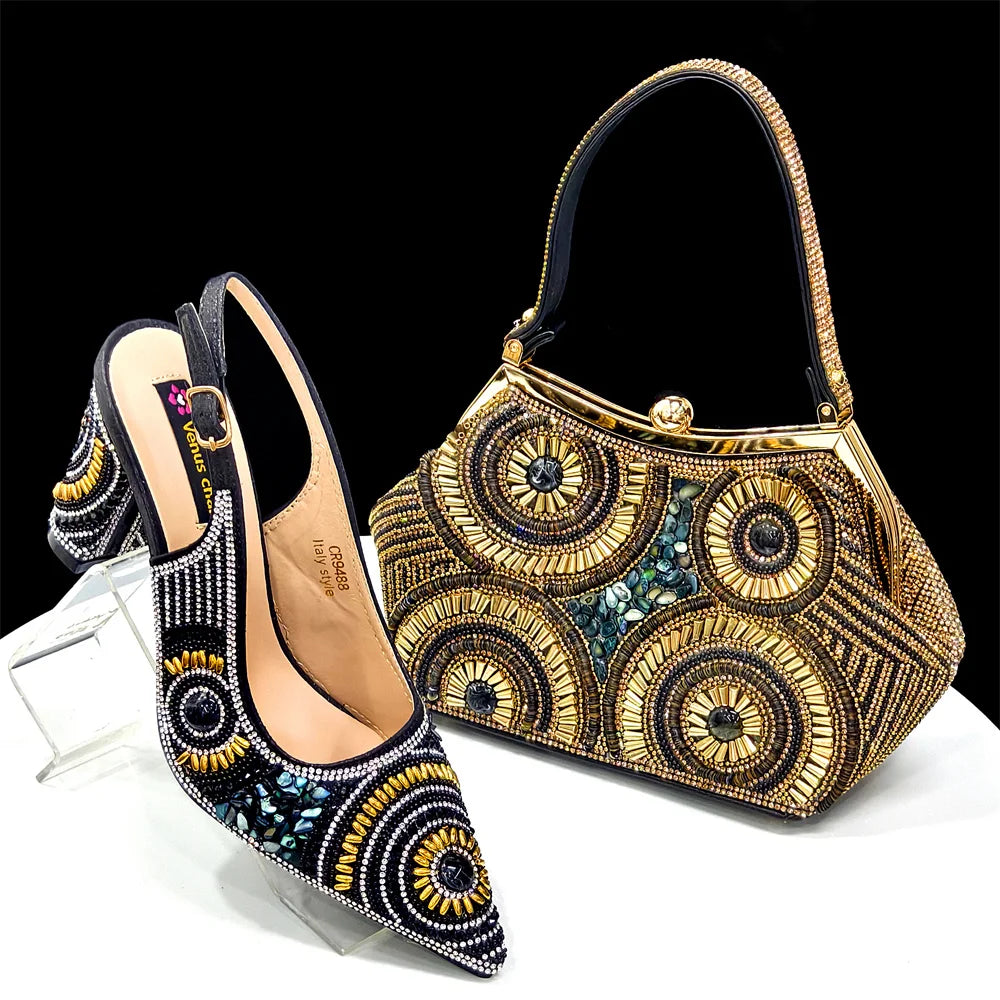 Elegant Italian Design Women's Party Shoes With Matching Handbag - Perfect for Hot African Weddings Stylish Heels and Bag Set
