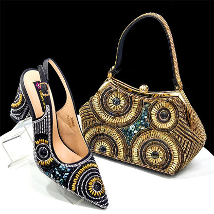 Elegant Italian Design Women's Party Shoes With Matching Handbag - Perfect for Hot African Weddings Stylish Heels and Bag Set