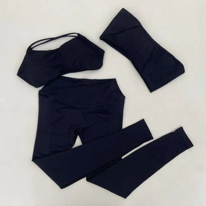 Yoga Vision Shrug 3 Pieces Top Leggings Gym Set Women's Seamless High Elastic Longline Vest Buttock lift  Exercise Shorts Set
