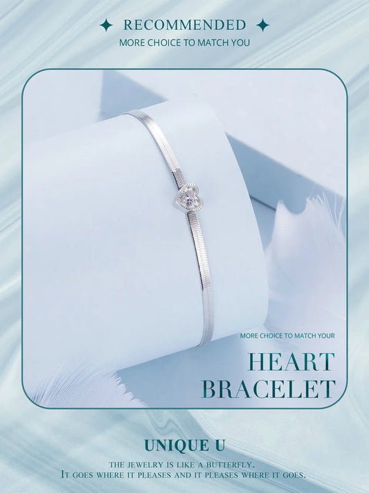 Bracelet chaîne maille serpent à chevrons punk en argent sterling 925, chaîne à maillons lame cœur plaquée platine pour femmes, bijoux fins