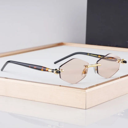 P60 Polygon Luxury Rimless Sunglasses for Men Women Acetate High Quality Germany Brand Fashion Design Gift UV400 Outdoor Eyeware
