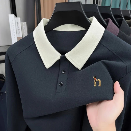 High quality luxury long sleeve polo shirt  men's spring autumn new trend brand cute dog embroidery Korean casual lapel T-shirt