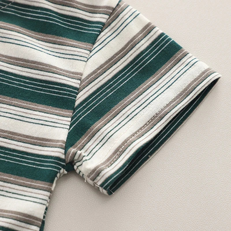 Baby Boys Summer 2PCS Outfit Set Striped Short Sleeve T-shirt Denim Shorts Casual Kids Clothing Set For Toddler Boys