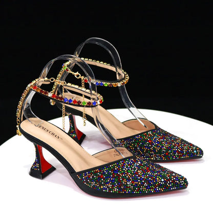 New Arrival Fashion Style Pointed Shoes Bag Soft Handle Bag Anklet Design Medium Heel Ladies Shoes Suitable for Wedding Party