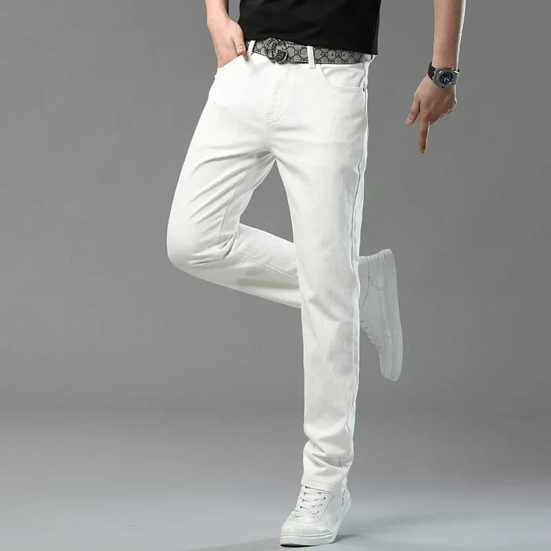Men's Slim Fit Pants Casual Colorful 2025 Spring New Straight Trousers Men Cotton Stretch Fashion Pants Red Yellow Pink Blue