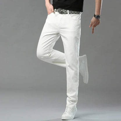 Men's Slim Fit Pants Casual Colorful 2025 Spring New Straight Trousers Men Cotton Stretch Fashion Pants Red Yellow Pink Blue
