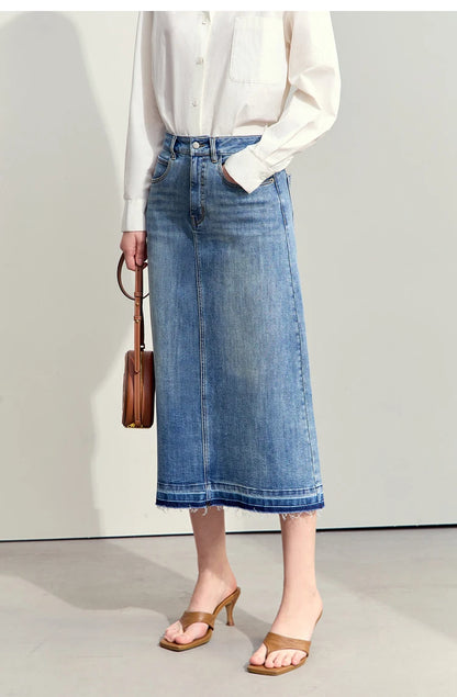 Minimalism 2024 Summer New Casual Denim Style Women Jeans Skirts Letters Embroidery Open Fork Female A-line Skirt 12442282