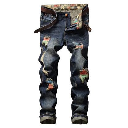 2026 New Men's Yellow Jeans, Blue Stretch Biker Trousers, Broken Hole Jeans, Fashion Popular Men Denim Pants Big Size 29-42