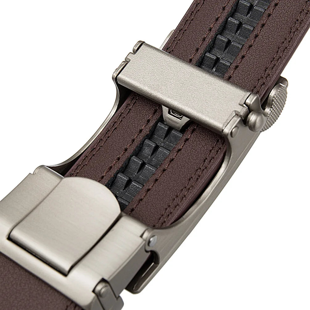 3.5cm High End Handsome Metal Alloy Automatic Buckle Belt Men's Genuine Leather Waistband Fashion Business Black Brown Belts