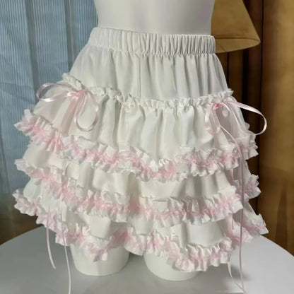 Princess Lolita Vintage Cake Skirt Sweet Kawaii Lace Ruffles Mini Skirts Harajuku Y2k Style Party Faldas Mujer Summer