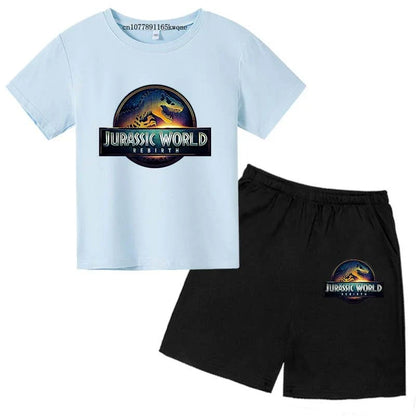 Jurassic World 4 Kids Summer Casual Breathable O-neck Tees+Pants 2pcs Sportsuits 2-13 Years Boys Girls Children Top Outfits Sets