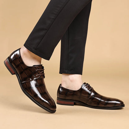 Fashionable Crocodile Print Men's Solid Color Leather Oxford Shoe Formal Business Lace -Up Office Shoe Comfortable Wedding  Shoe