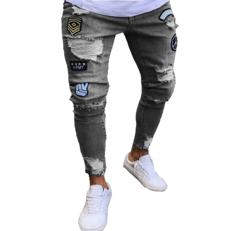 2025 New Solid Color Fashion Men Casual Pants Stretch Jeans Skinny Work Trousers Male Wash Slim Fit for Zippered Jeans Men Cloth