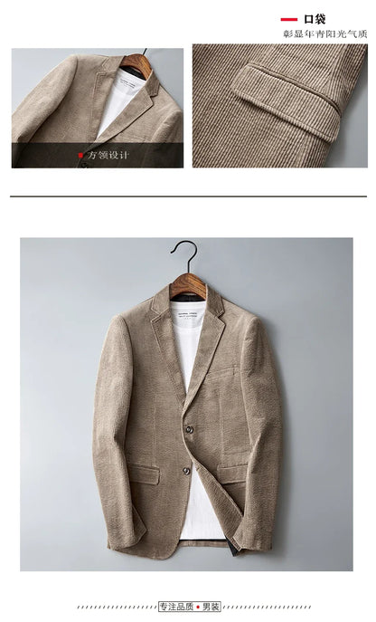 Autumn Winter 2025 New Korean Version of Fashion Handsome Men Young Slim Casual Corduroy Suit Cotton Corduroy Suit Jacket  M-4XL