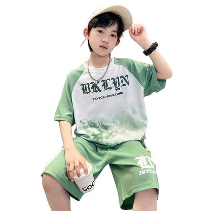 New Boys Clothing Sets Summer T-Shirt Short Sleeve+Shorts Kids Boy Sportsuit Children's Outfits Suit Teenager 5 6 8 10 12 14Yrs