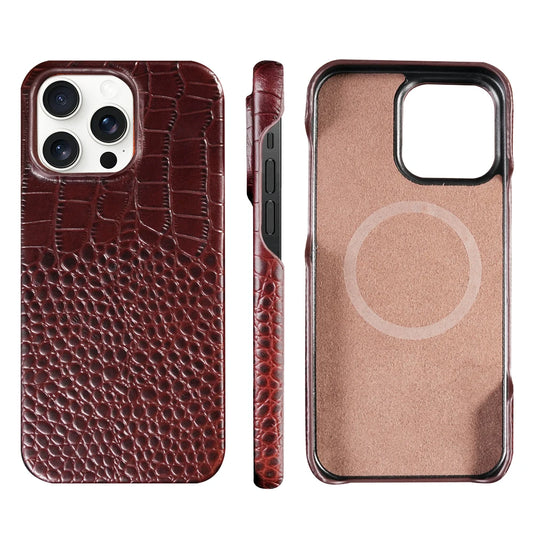 for Magsafe Case for iPhone 15 16 17 Pro Max Air 16Pro 17Pro Natural Cowhide Leather Magnetic Protector Luxury Phone Back Cover