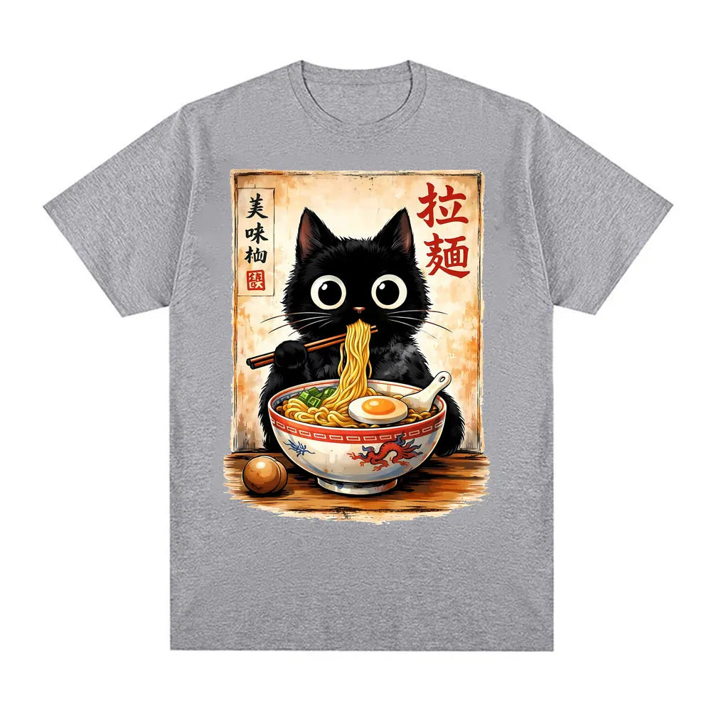 Kawaii Ramen Cat Retro Japanese N..Essential T-shirt Men Women Clothing Fashion Cotton T Shirt Oversized Short Sleeves Tee Shirt