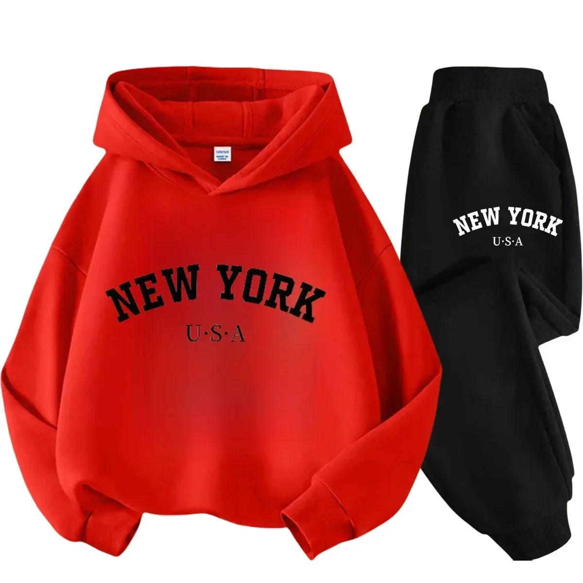 Children Hoodie Set Autumn Winter New York USA Letter Graphic Sweatshirt Pant Suit Baby Boy Girl Kid Sport Two Pieces Tracksuit
