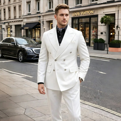 Double Breasted Wedding Tuxedo For Guest Slim Fit Men Suits 2 Pieces Formal Blazer Pants Set For Prom Party Banquet Ceremony