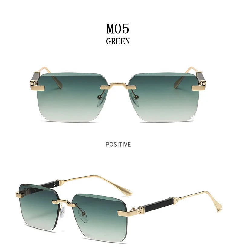 Designer Sunglasses For Men Vintage Rimless Sunglasses Women Trendy Luxury Square Fashion Glasses Vintage Gafas De Sol Hombre