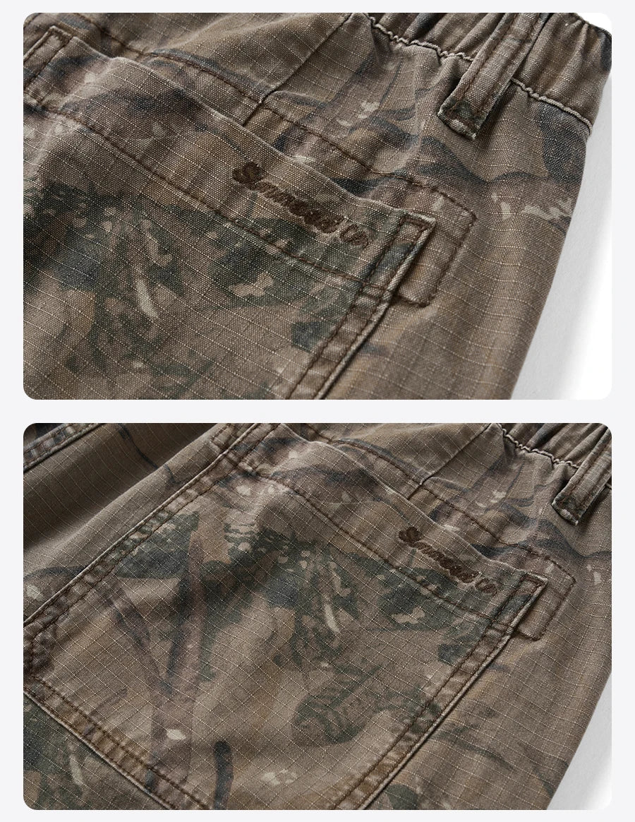 2026 Summer New Distressed Camouflage Shorts Men Loose Baggy Cargo Pants 270gsm Cotton Washed Frayed Hem Tactical Shorts