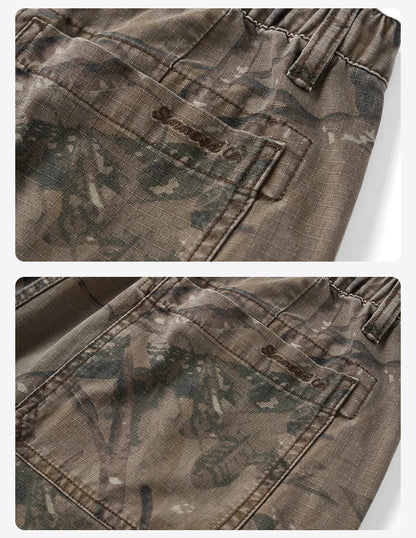 2026 Summer New Distressed Camouflage Shorts Men Loose Baggy Cargo Pants 270gsm Cotton Washed Frayed Hem Tactical Shorts