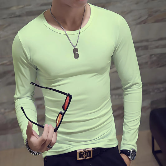 Men's Casual Fashion Solid Color Long-Sleeved Round Neck T-Shirt Classic Men's Spring and Autumn Thin Comfortable Top